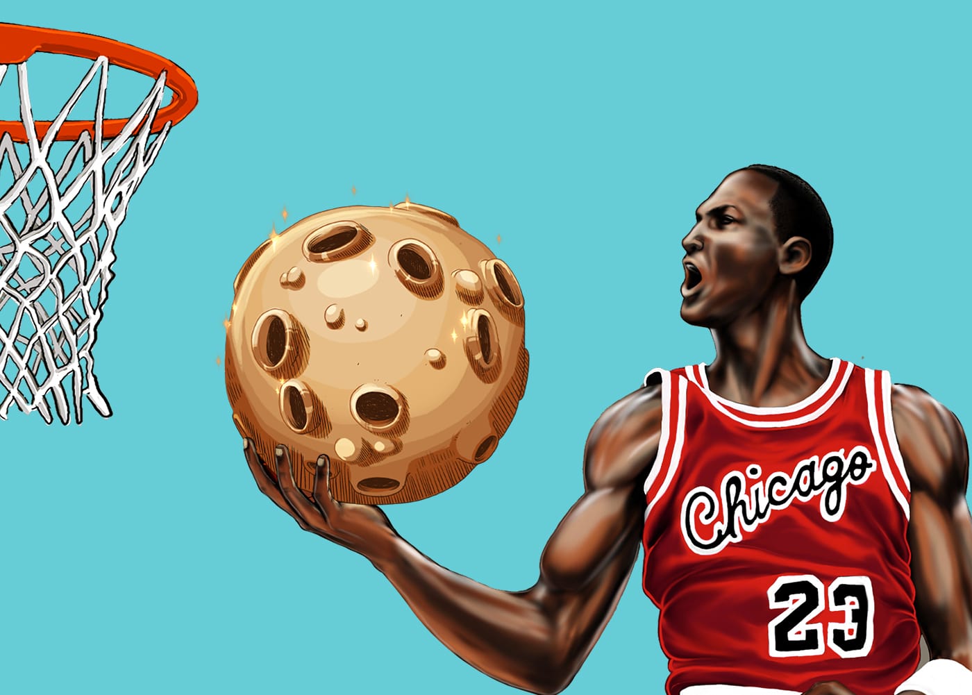 Michael Jordan about to dunk a planet instead of a basketball Michael Jordan about to dunk a planet instead of a basketball